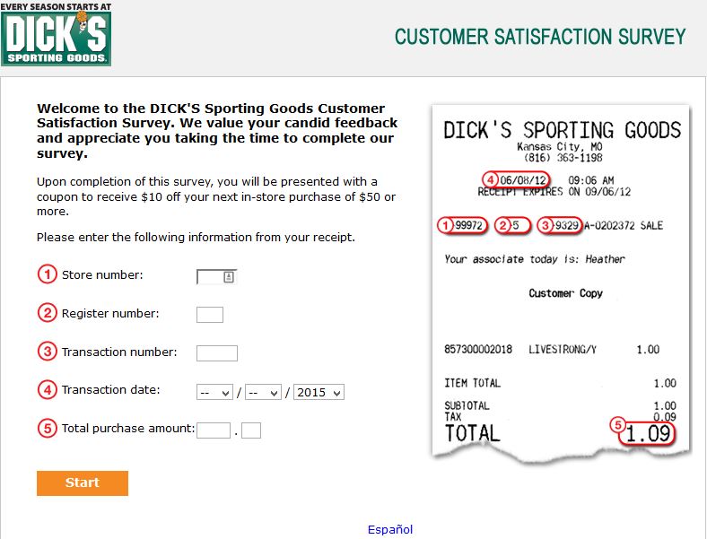 "dicks sporting goods feedback dickssportinggoods com feedback coupons survey"