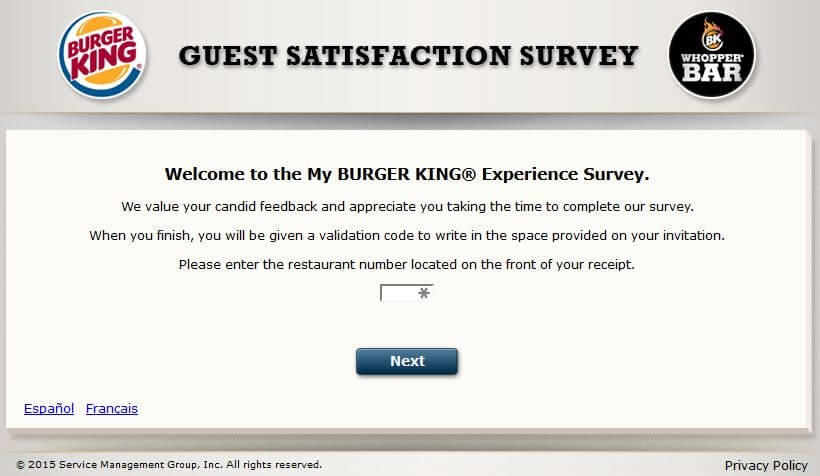 mybkexperience burger king survey welcome screen