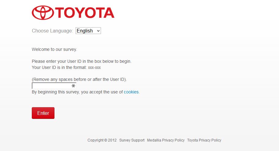 toyota survey screenshot