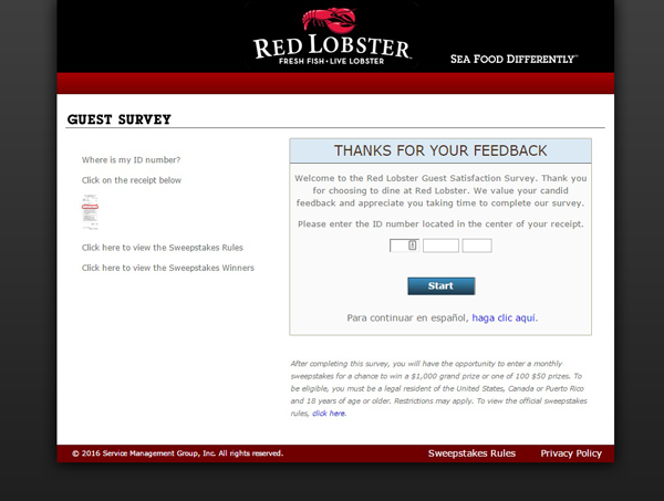 Red Lobster Survey screenshot
