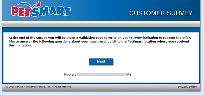 PetSmart Feedback Survey screenshot