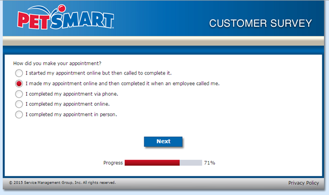 PetSmart Grooming Survey Yes/No questions
