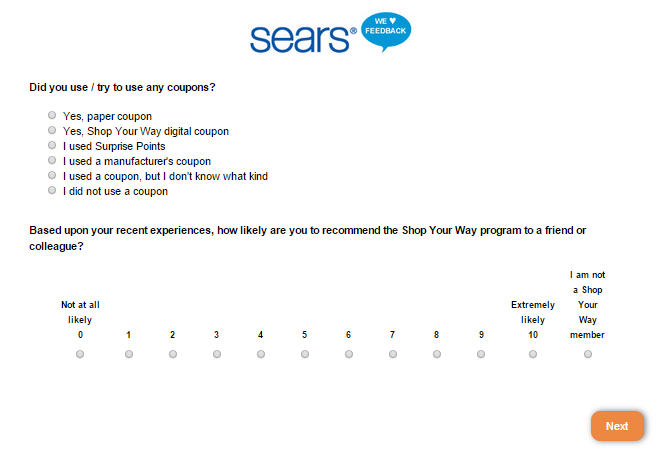 Sears Feedback survey at www.searsfeedback.com