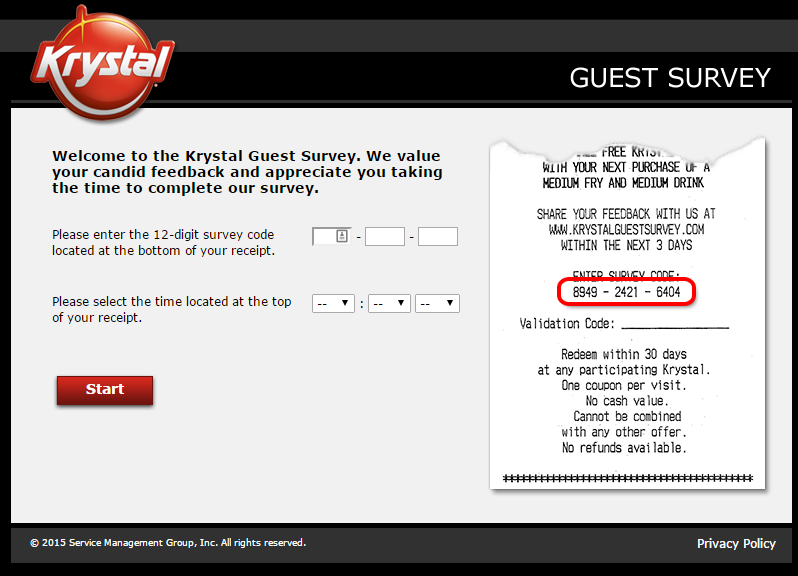 Krystal Guest Survey Screenshot