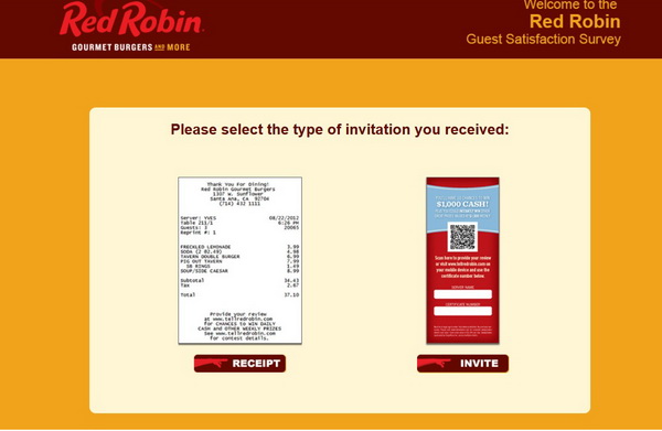 Red Robin feedback survey screenshot