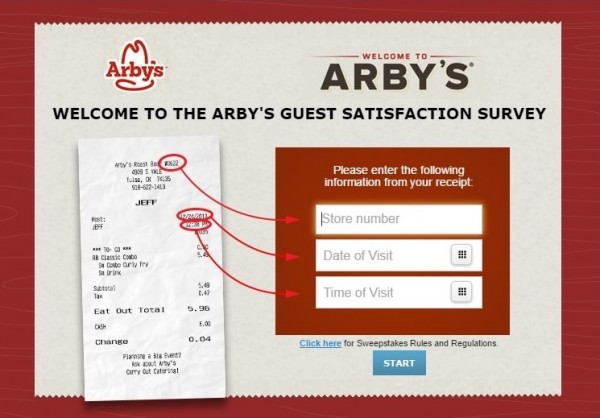 Arbys survey screenshot