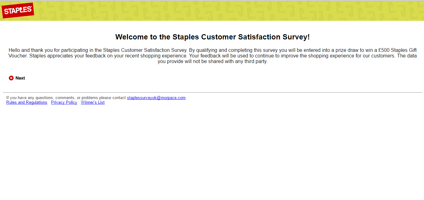 Staples Survey Page
